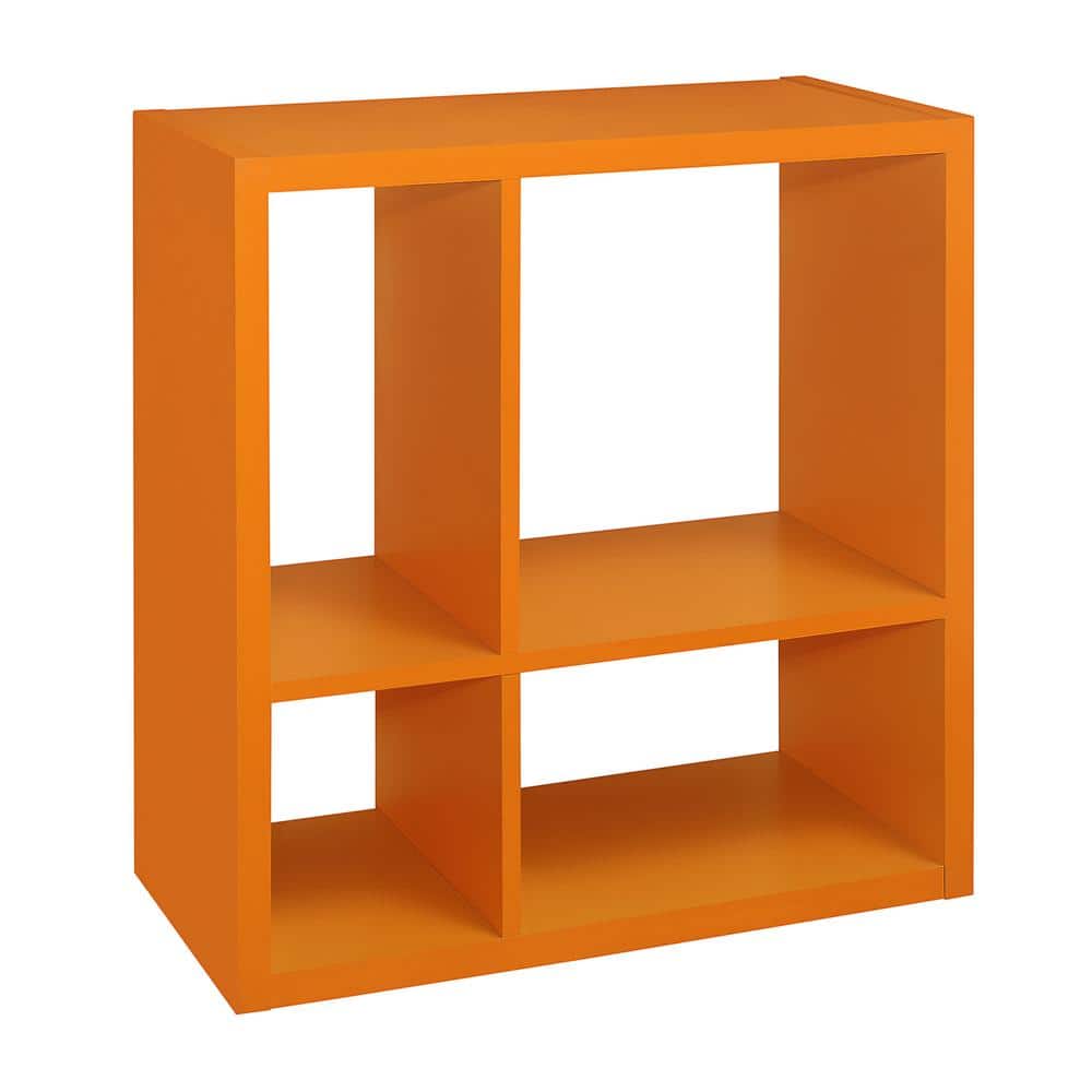Orange Kids' Wood 4-Cube Bookcase Organizer