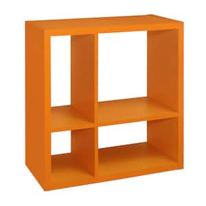 SignatureHome Height 30 in. Tall Orange Finish Wood 4-Cube Shelf Standard Bookcase with Back Panel Open. (28Lx14Wx30H)