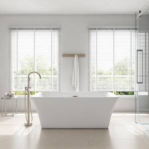 Draco 59 in. Acrylic Freestanding Flatbottom Bathtub in White with Overflow and Drain in Satin Nickel Included