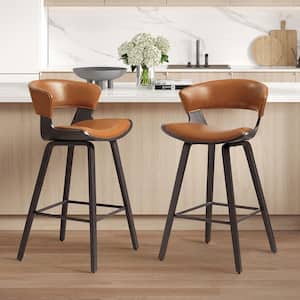Iya 26.97 in. Seat Height Brown Faux Leather Counter Stools with Metal/Wood Frame and Metal Footrest, (Set of 2)