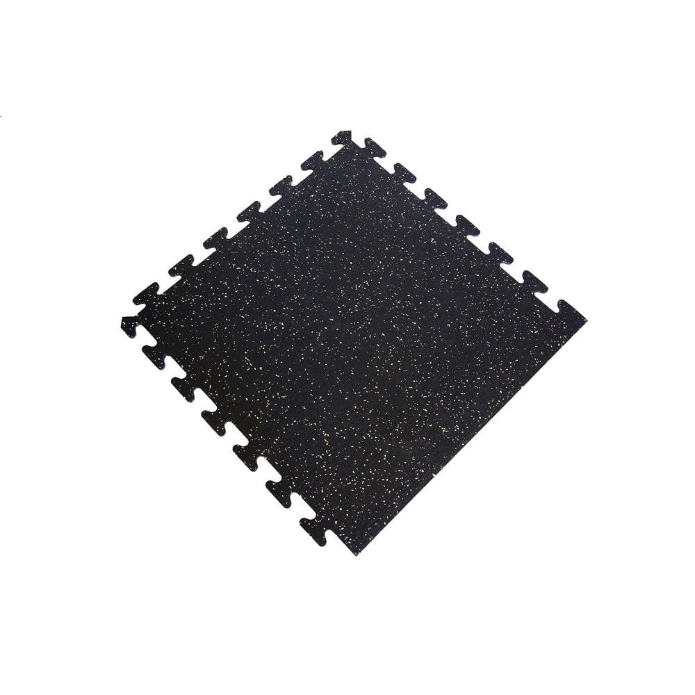 Black with Tan Speck 24 in. x 24 in. Finished Side Recycled Rubber Floor Ti