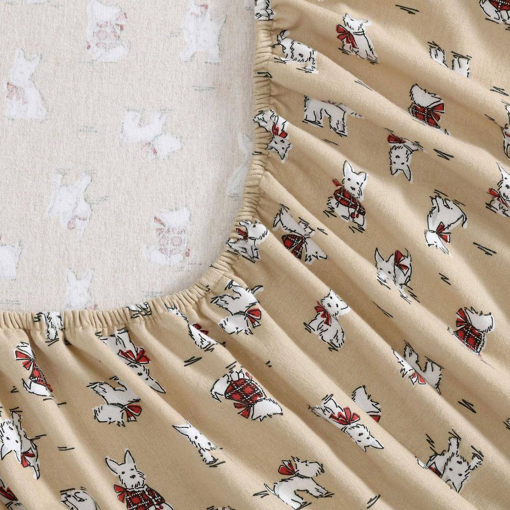 Holiday Scottie Beige Cotton Flannel Twin Bedding Set