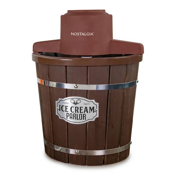 Electric 4 qt. Brown Wood Bucket Ice Cream Maker