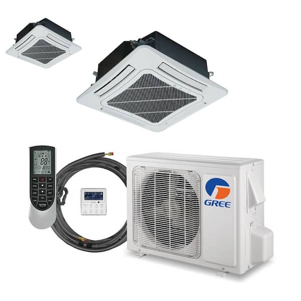 GREE Multi-Zone 39000 BTU 3.5 Ton Ductless Mini Split Ceiling Cassette Air Conditioner and Heat Pump 25 ft. Kit 230V