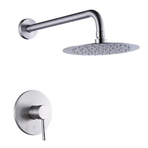 Round 1-Spray Patterns with 1.6 GPM 8 in. Wall Mount Rain Fixed Shower Head in Brushed Nickel