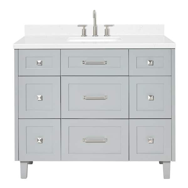 ARIEL Monroe 42 in. W x 22 in. D x 36 in. H Single Rectangle Sink Bath Vanity in Grey with Carrara White Quartz Top