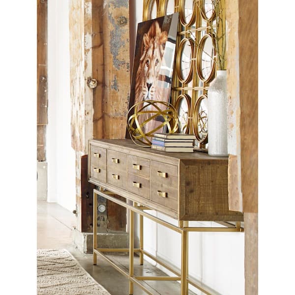 Annie 71 in. Natural Rectangle Reclaimed Fir Wood Console Table with Metal Frame, 4-Drawers
