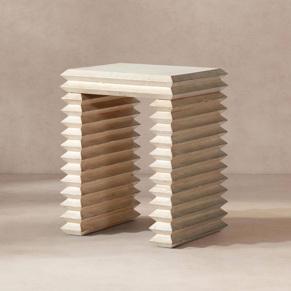 Veda 20 in. Reclaimed Wood Stacked Geometric Waterfall Side Table, Whitewashed Natural Reclaimed Pine Wood price history on PriceWatchPro