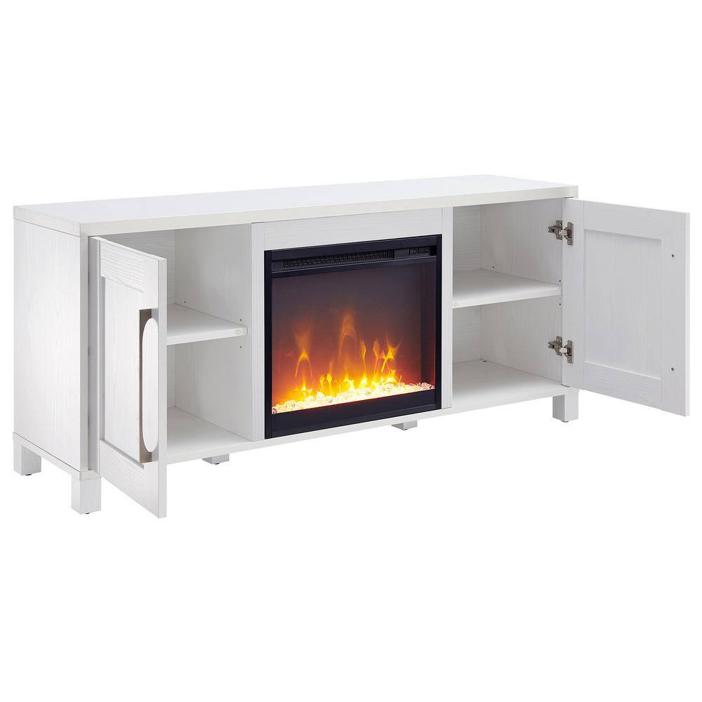 White MDF TV Stand with Electric Fireplace and Cabinets