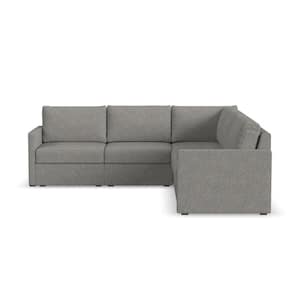 Flex 102 in. W Straight Arm 5 PC Polyester Performance Fabric Modular Sectional Sofa in Pebble Dark Gray