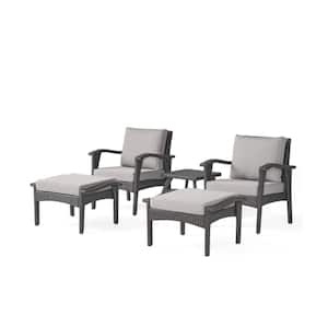18 in. Gray Square Iron Picnic Table Seats 2-People PE Wicker Chat Set with Chair, Ottoman & Cushions in Gray (5-Piece)