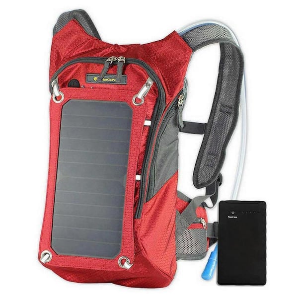 SolarGoPack Solar Hydration Backpack, 10k mAh battery, 7-Watt Solar Panel in Red