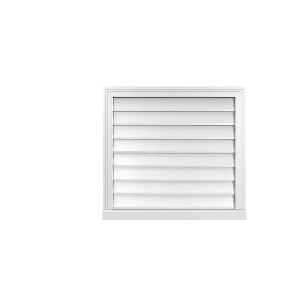 Ekena Millwork 28 in. x 26 in. Vertical Surface Mount PVC Gable Vent: Decorative with Brickmould Sill Frame
