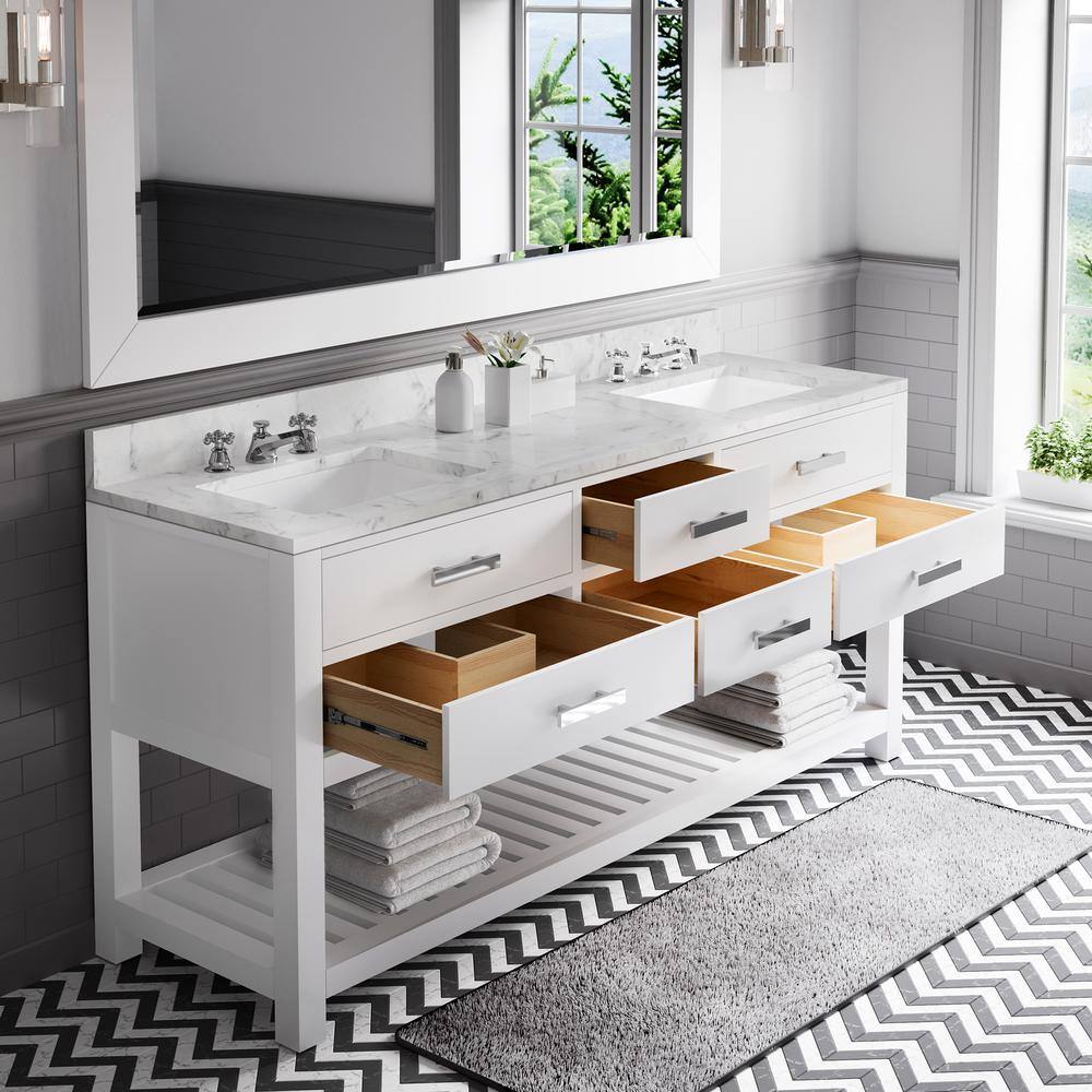 Madalyn 72" Pure White Double Sink Marble Top Vanity