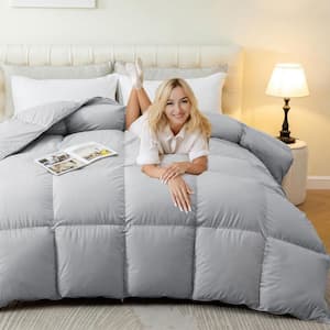 Gray All Season Feather Down Comforter California King 100% Cotton Cover with Corner Tabs