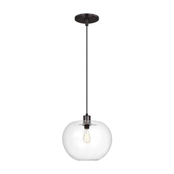 Generation Lighting Mela 12.375 in. W x 12.5 in. H 1-Light Aged Iron Modern Dimmable Medium Pendant Light with Clear Glass Shade