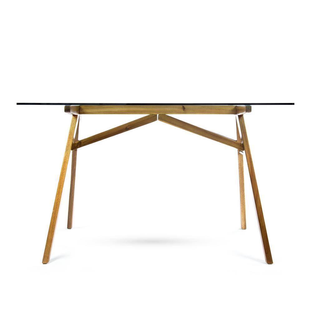 Mid-Century 51'' Gray Acacia Wood Desk with Glass Top