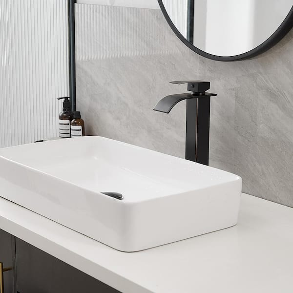 Waterfall Single Hole Single Handle Bathroom Vessel Sink Faucet With Pop-up Drain Assembly in Oil Rubbed Bronze