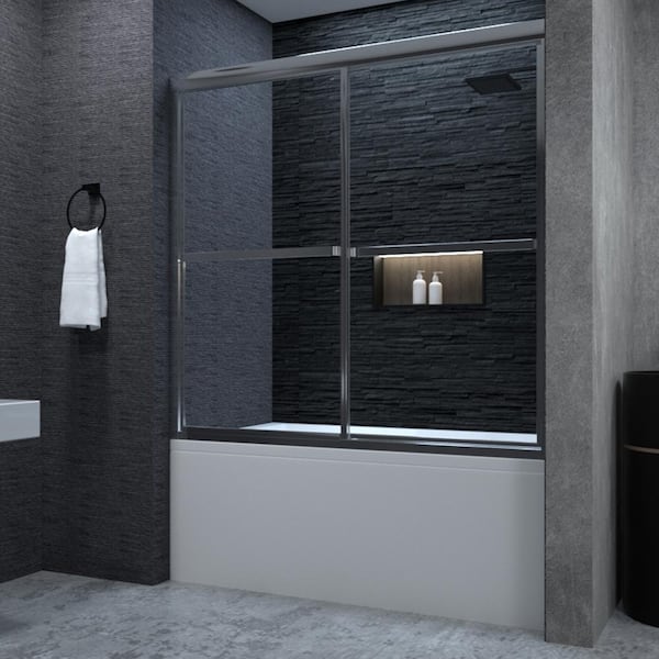 niveal Luminous 59 in. W x 56 in. H Sliding Framed Tub Door in Chrome Finish with Clear Tempered Glass