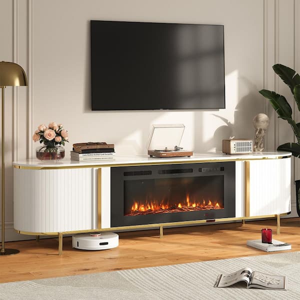 70 in. Freestanding Modern Electric Fireplace TV Stand with Adjustable Temperature in White