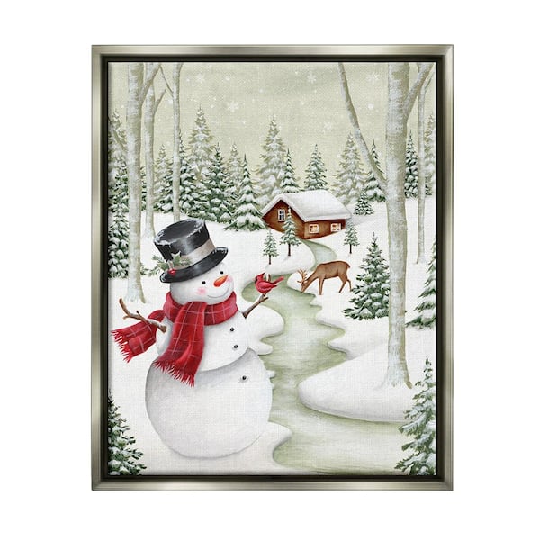 Stupell Industries Snowman on Snowy Path by Emma Leach 1-Piece Floater Frame Graphic Print Nature Poster Art Print 21 in. x 17 in.