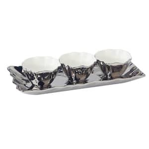 Silver Coast 8 oz. Silver Porcelain Condiment Servers (Set of 4)