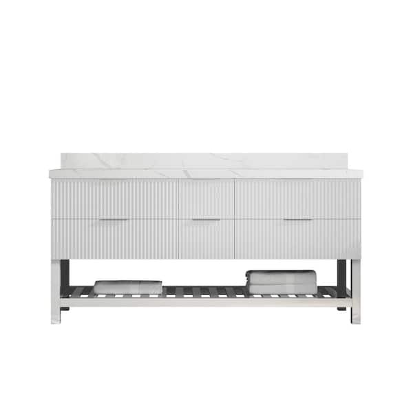 Willow Collections Catalina 72 in. Double Sink Freestanding Fine Grain Bath Vanity with Calacatta Laza Qt. Top Unassembled