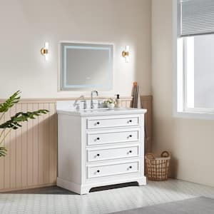 36 in. W x 22 in. D x 36 in. H Single Sink Freestanding Bath Vanity in White with White Carrara Marble Top