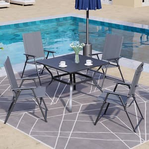 Metal Outdoor Dining Chairs Patil Folding Lawn Chair-Gray (Set of 2)