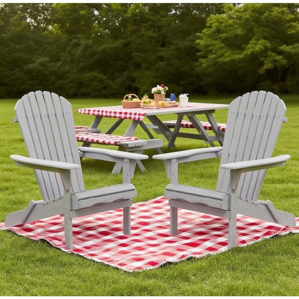 Unbranded 2-Piece Gray Solid Wood Folding Adirondack Chair, Folding Patio Chair