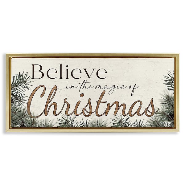 Stupell Industries Magic Of Christmas Phrase by Susie Boyer 1-Piece Floater Frame Graphic Print Typography Poster Art Print 25 in. x 11 in.