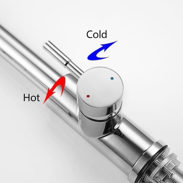 15.67 in Single Handle Stainless Steel 360 ° Spout Swivel Pull Down Sprayer Kitchen Faucet in Stainless Steel in Chrome