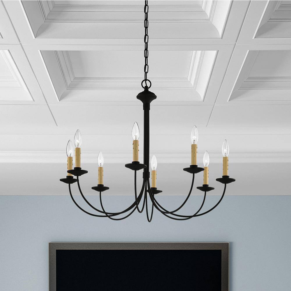 Heritage Black Steel 8-Light Curved Chandelier