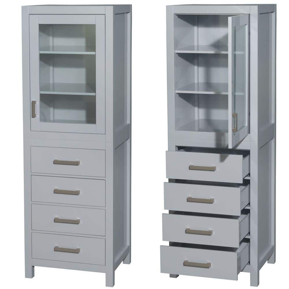 Sheffield 24" Gray Solid Wood Linen Cabinet with Brushed Chrome Trim