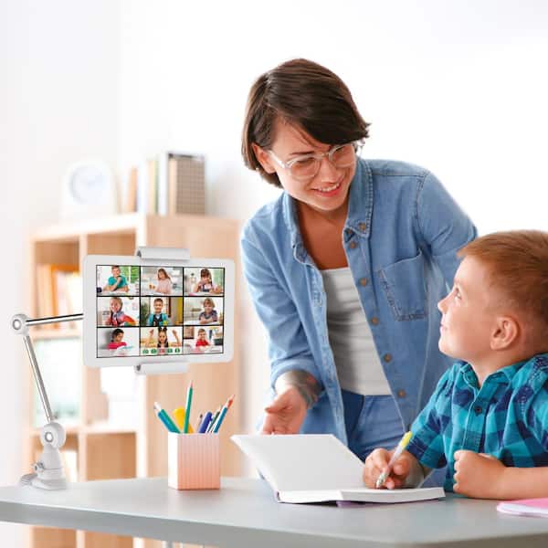 Barkan 7" to 12" Universal, Multi - Position Tablet Mount, White, Firm Tablet Clamp, 360° Rotation, Multi Surface Clamp