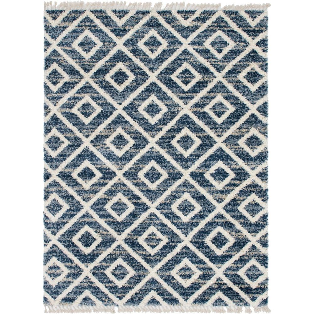 Unique Loom Hygge Shag Diamond Blue 9 ft. x 12 ft. Area Rug 3143738 ...