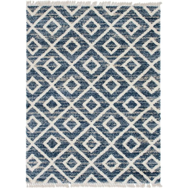 Blue Cream Off White Small Extra Large Soft Pattern Shaggy Floor