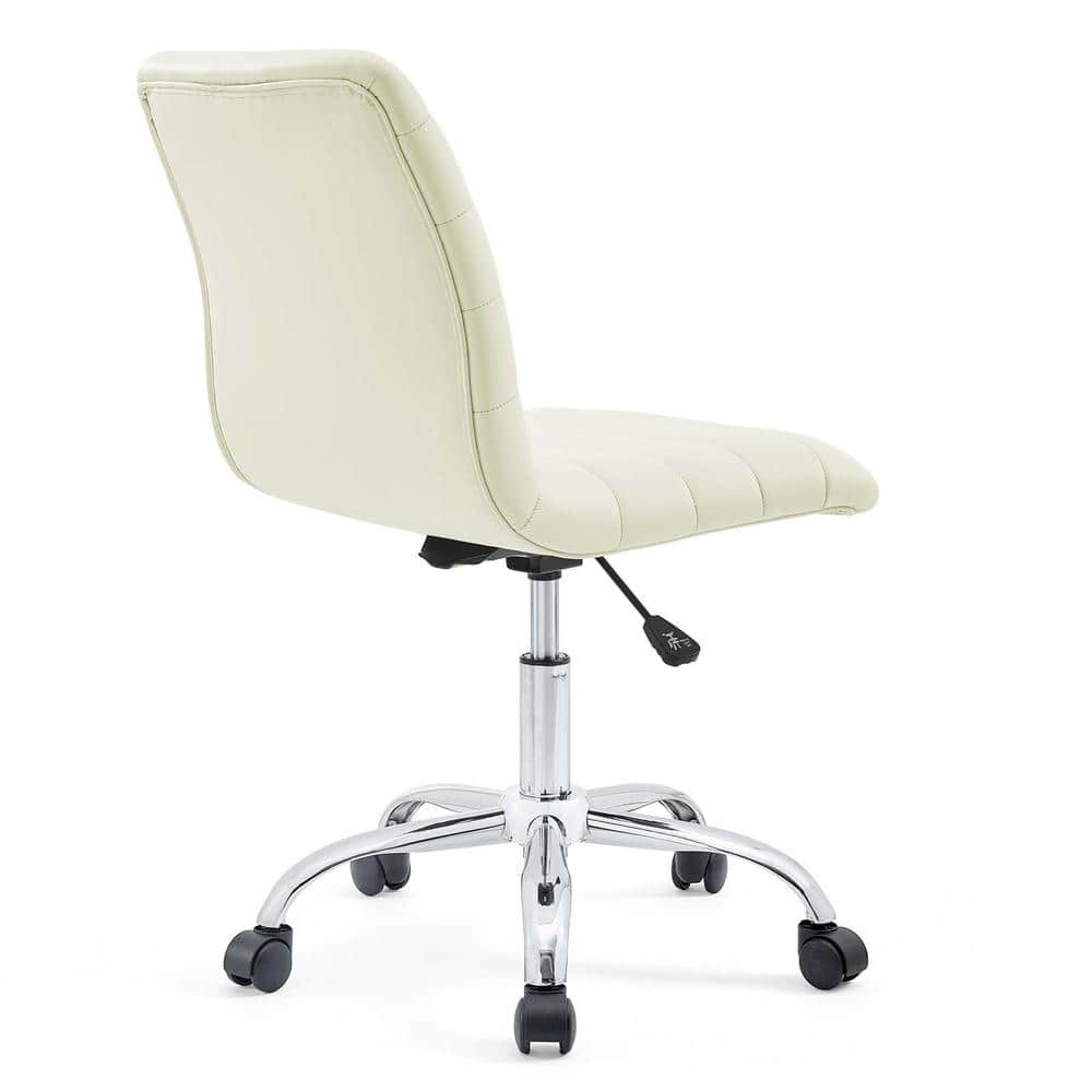Cream Channel Tufted Armless Swivel Office Chair with Metal Base