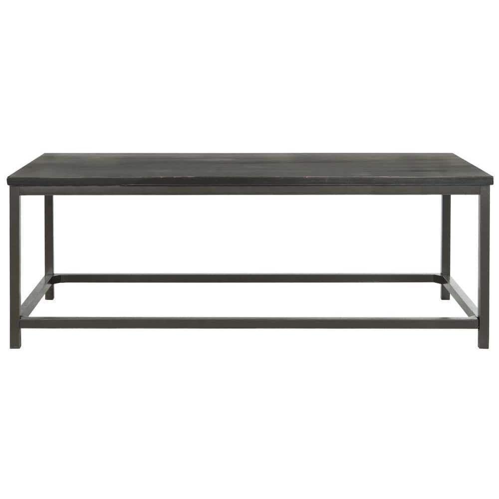 Distressed Black Pine Wood Rectangular Coffee Table