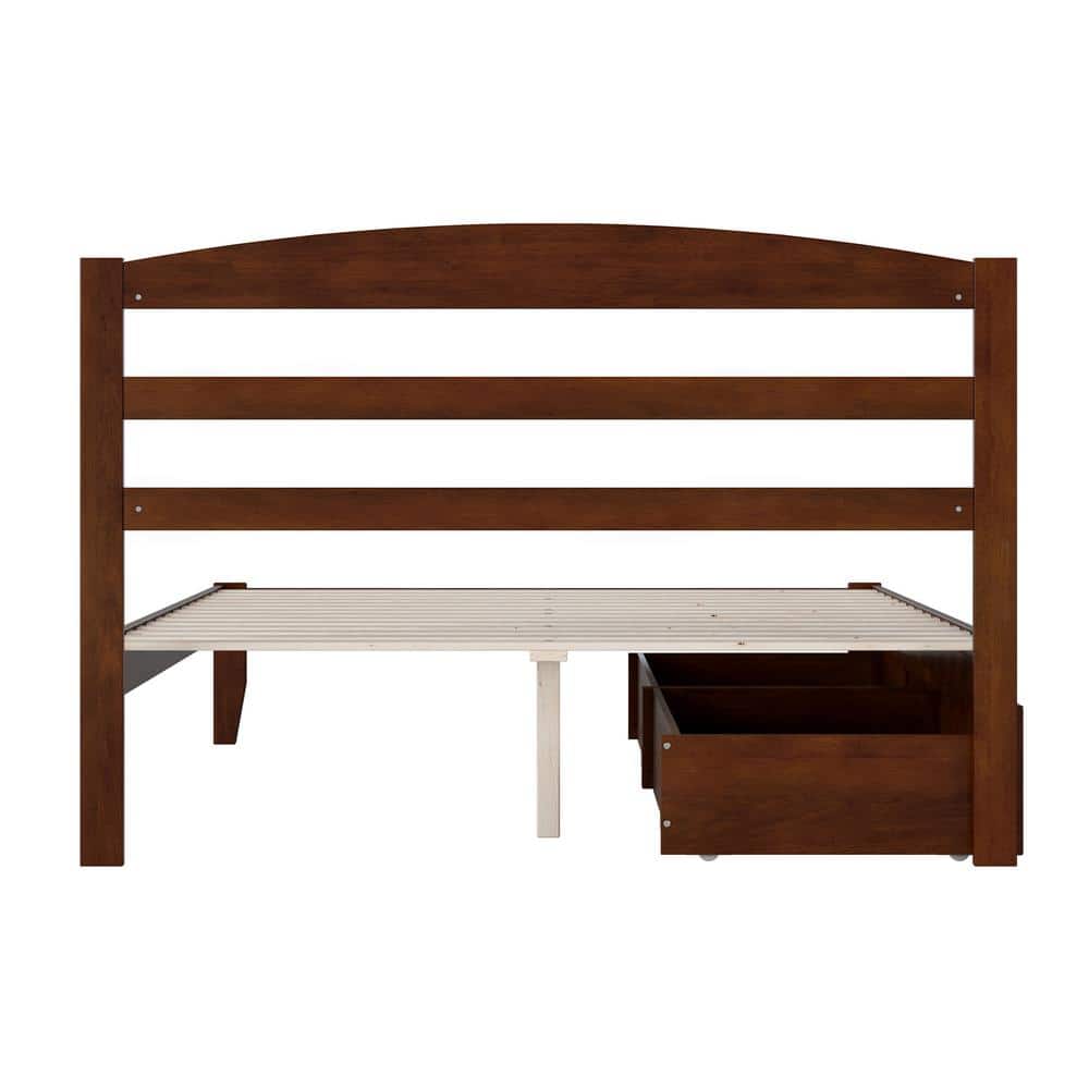 Warren Queen Walnut Wood Platform Bed with Storage Drawers