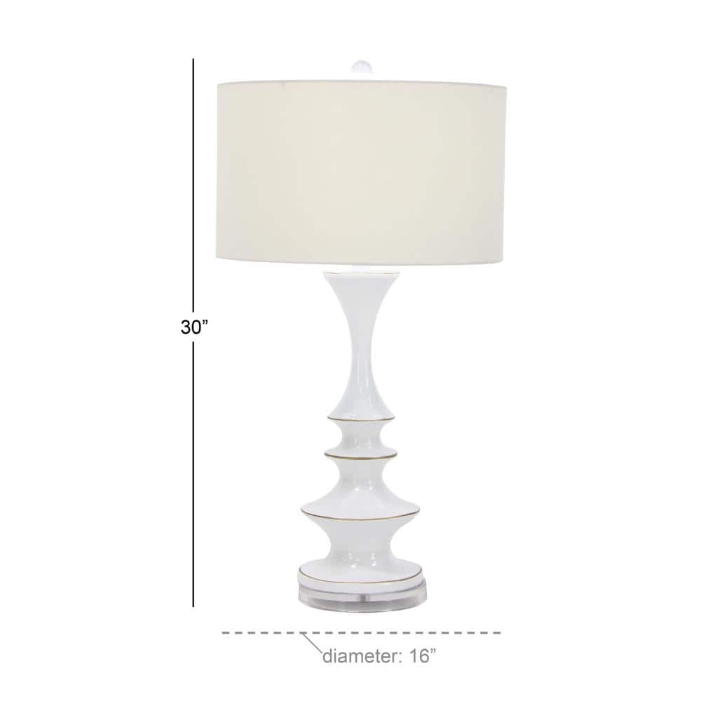 White Resin Table Lamp with Linen Shade, 30"