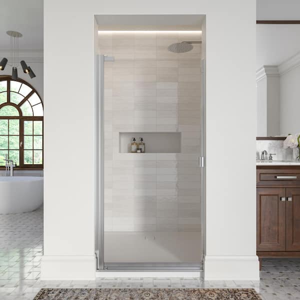 Basco Armon 34-1/4 in. x 66 in. Semi-Frameless Pivot Shower Door in Chrome with AquaGlideXP Clear Glass