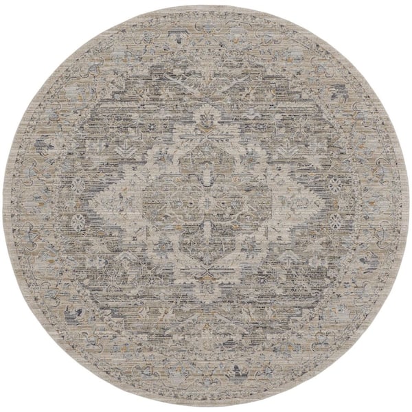 Nourison Nyle Ivory Taupe 8 ft. x 8 ft. Round Vintage Persian Area Rug