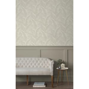 57.5 sq. ft. Crema Gulf Tropical Leaves Unpasted Nonwoven Paper Wallpaper Roll