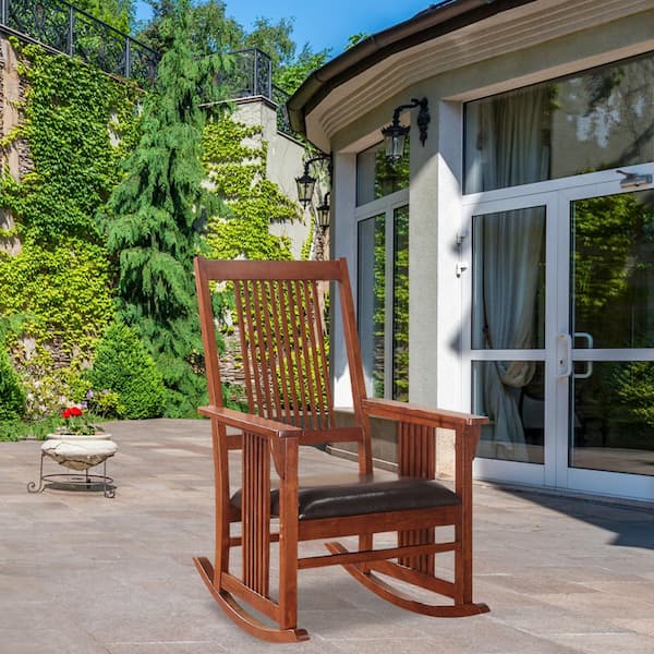 dark wood outdoor rocking chair