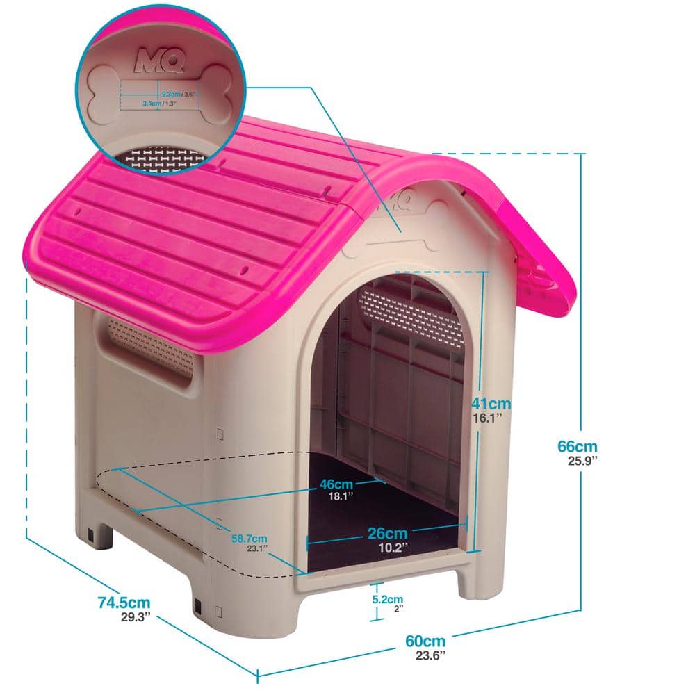 Magenta and Beige Polypropylene Dog House with Bowl for Small/Medium Breeds