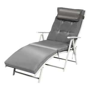 Metal Outdoor Adjustable Lightweight Folding Chaise Lounge with Cushions, Pillow, Gray