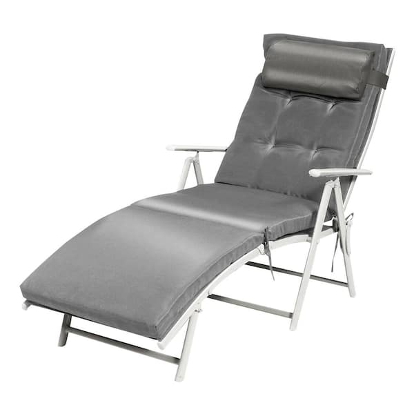 ANGELES HOME Metal Outdoor Adjustable Lightweight Folding Chaise Lounge with Cushions, Pillow, Gray