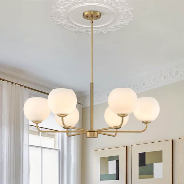 Abigail 6-Light Sputnik Contemporary Brass Chandelier with Frosted Glass