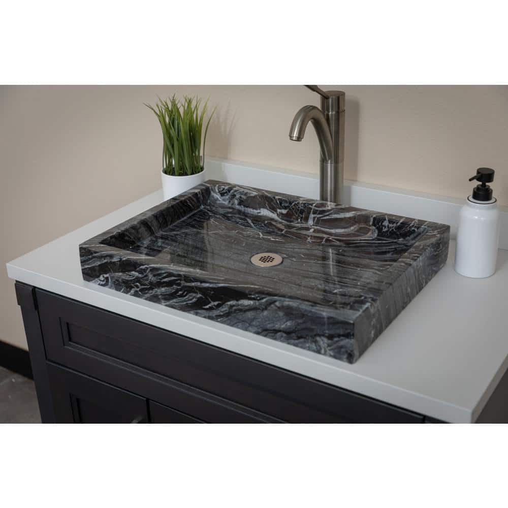 Charcoal Gray Stone Rectangular Vessel Bathroom Sink